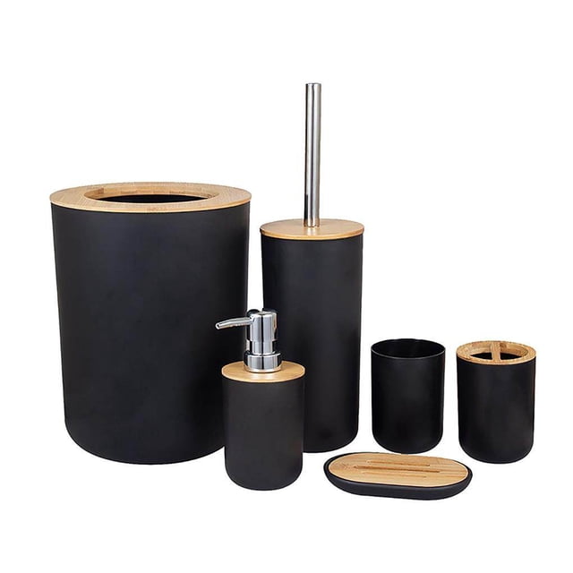 Wosthever De accesorios de baño negros, soporte para cepillo de dientes, contenedor, dispensador de jabonera, vaso, escobilla de baño, juego de Juegos de accesorios de baño No.2