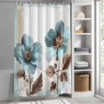 thumbnail image 3 of Teal Blue Floral Fabric Shower Curtain Vintage Flower Leaves Washable Shower Curtains for Bathroom, Waterproof Bath Curtain with Hooks Home Decor 72x72in, 3 of 8