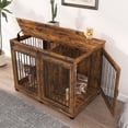 thumbnail image 2 of Pefilos 43" Sliding Door Dog Crate with Partition for Two Puppies, Furniture Style Dog Cage with Wheels, Dog House Kennel for Indoor Dogs, Brown, 2 of 16