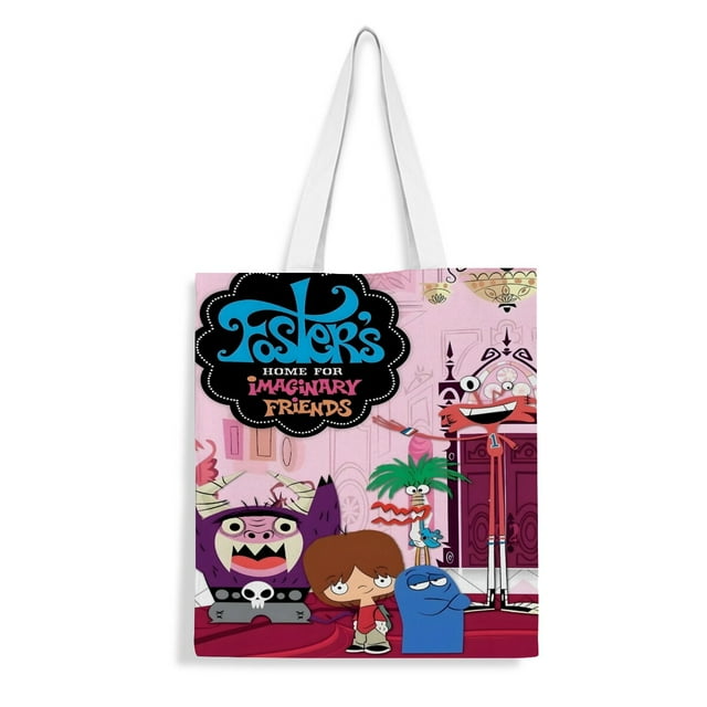 Foster's Home for Imaginary Friends Bolso de tela con estampado de lienzo para mujer, bolsa de compras reutilizable y estética, con cremallera interior, regalo para mujer,40*40cm.