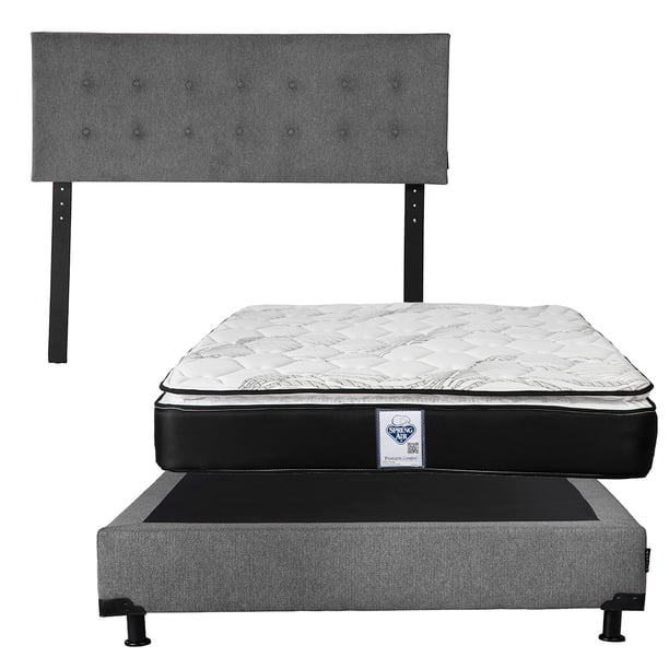 Colchón Matrimonial Spring Air Premier + Box Base Cama + Cabecera Bilbao Gris