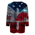 thumbnail image 6 of Uootdi 4th of July Tops for Women Rose Butterfly Cross Print 3/4 Sleeve Casual Loose Fit Lightweight Tees Gift, 6 of 7