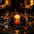 thumbnail image 2 of 1 Pc Halloween Decor Candle Ring Wreath Inner 3" Fall Candle Rings Wreaths Gothic Artificial Pumpkin Maple Leaf Candle Holder Rings with Berries for Pillar Candles, 13.8 Inch, A, 2 of 8