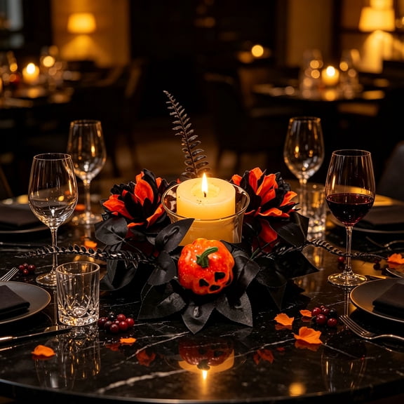 Clearance Halloween Candle Rings Wreaths Center Gothic Black Artificial Rose Candle Holder Ring with Berry Accents, Dark Autumn Wreath for Fireplace Mantel Entryway Wall Window Home Tabletop Ornament