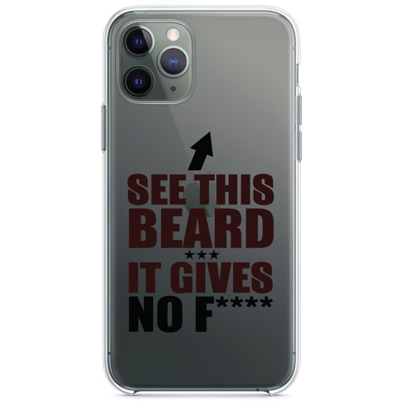 DistinctInk Clear Shockproof Hybrid Case for iPhone 11 (6.1" Screen) - TPU Bumper Acrylic Back Tempered Glass Screen Protector - See This Beard - It Gives No F****