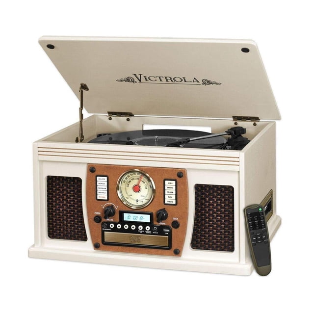 Reproductor de Discos Victrola Bluetooth clásico 8 en 1 Navigator con Codificación USB y Tocadiscos