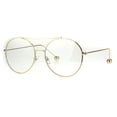 thumbnail image 2 of Womens Metal Ball Tip Retro Trend Unique Feminine Pilots Sunglasses Gold Clear, 2 of 4