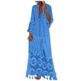 thumbnail image 1 of FhsagQ Robe de Plage pour Femmes, Mode Sans Entrejambe, Robe à Manches Longues en Dentelle Unie avec Franges, Robe de Vacances, Costume Bleu TP, 1 of 5