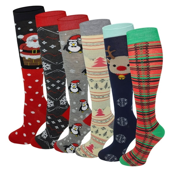 Sumona 6 Pairs Women Christmas Holidays Festive Design Novelty Knee High Socks