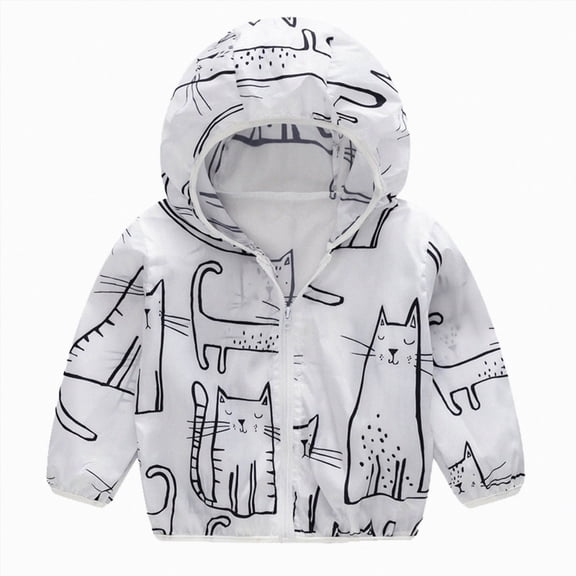 Kogui Baby Jacket Baby Girls Sunscreen Jacket Cartoon Print Hooded Nylon Windbreaker Lightweight Zipper Coat for Toddler Sizes 12M-5Y (White,18-24 Months)