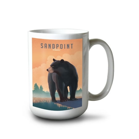 

15 fl oz Ceramic Mug Sandpoint Idaho Black Bear Litho Dishwasher & Microwave Safe