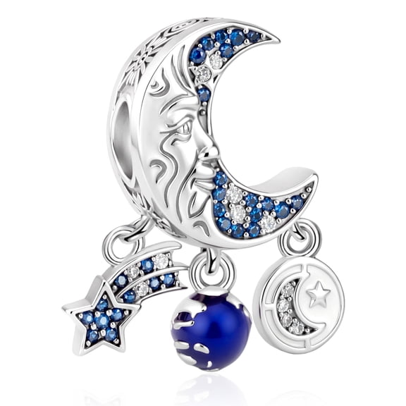 925 Sterling Silver Moon Face Triple Dangle Charm for Bracelet Charms Bangle Pendant Jewelry