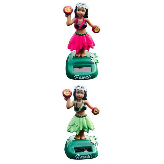 2 Piezas Muñeca Cabezona Solar Hawaiana para Decoración del Tablero del Hogar, Juguete Bailarín rosa verde
