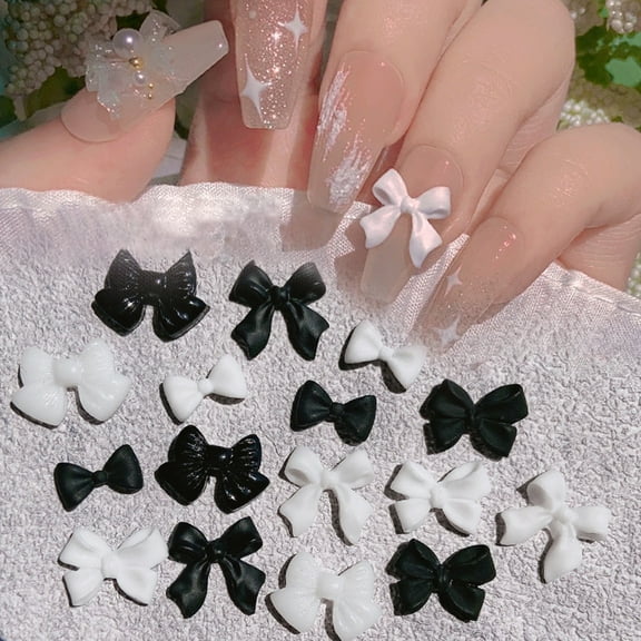 opvise 50Pcs/Set Nail Ornament Engraved 3D Effect Mini Bowknot Nail Art Decoration Fingernail Accessories for Female