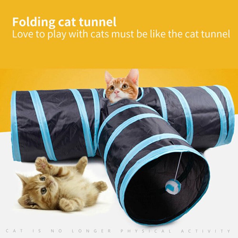 Indoor/Outdoor Use JIN CAN Cat Tunnel Toy Upgraded Collapsible 4 Way Pet Play Tunnel Tube Storage Bag & Cat Toys Feather Wand Dogs 3 Way Tunnel Guinea Pig Rabbits