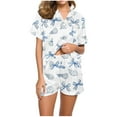 thumbnail image 3 of Bxsruta Pajamas Set for Women, Women's Casual Printed Pajama Set, Button-Down Blouse & Short Pants, Lightweight Loungewear, 3 of 8