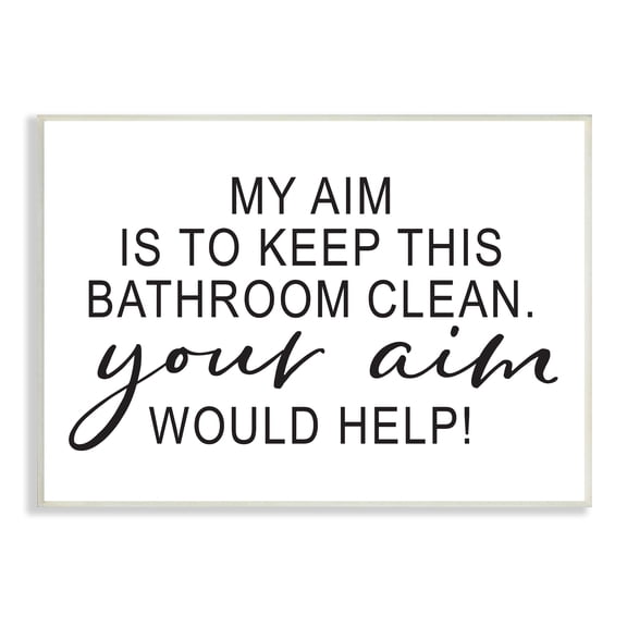 Stupell Industries Bathroom Aim Humorous Typography Washroom Signage Graphic Art Unframed Art Print Wall Art, Design by Lettered and Lined