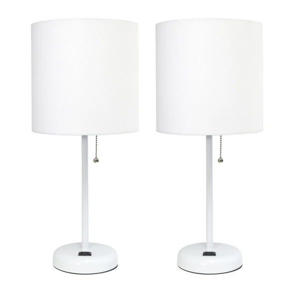 LimeLights Lampe bâton blanc avec prise de charge et abat-jour en tissu, paquet de 2, blanc