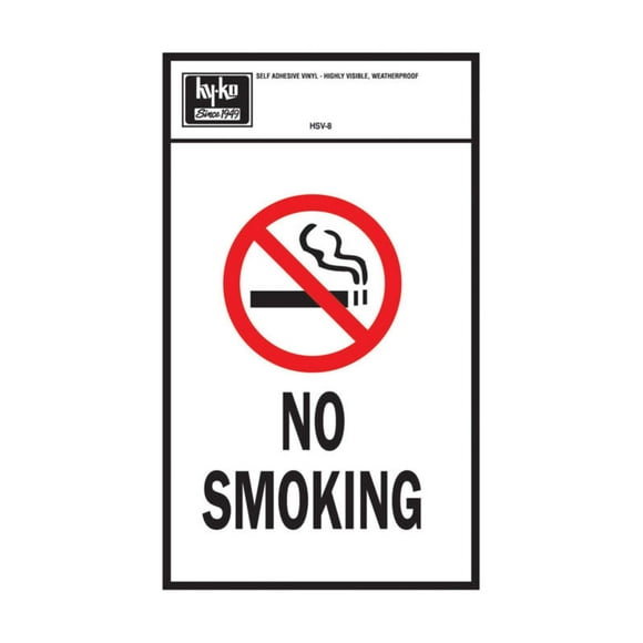 HY-KO Products HSV-8 NO Smoking Self Adhesive Vinyl Graphic, 6.75" x 11.25", Black/Red/White