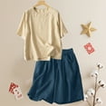thumbnail image 2 of Jxximdong Women Blouses, Cotton Linen Short Sleeve Tshirt and Elastic Waist Shorts Set Breathable Summer Casual 2Pcs Outfit, Blue Daily Dresses for Women, 2 of 9