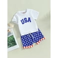 thumbnail image 3 of Bagilaanoe Baby Boy 4th of July Outfits 3M-3T Infant Independence Day Clothes 2PCS Toddler Summer Short Sleeve USA Letter Print T-Shirts Tops Star Stripe Shorts Set, 3 of 9