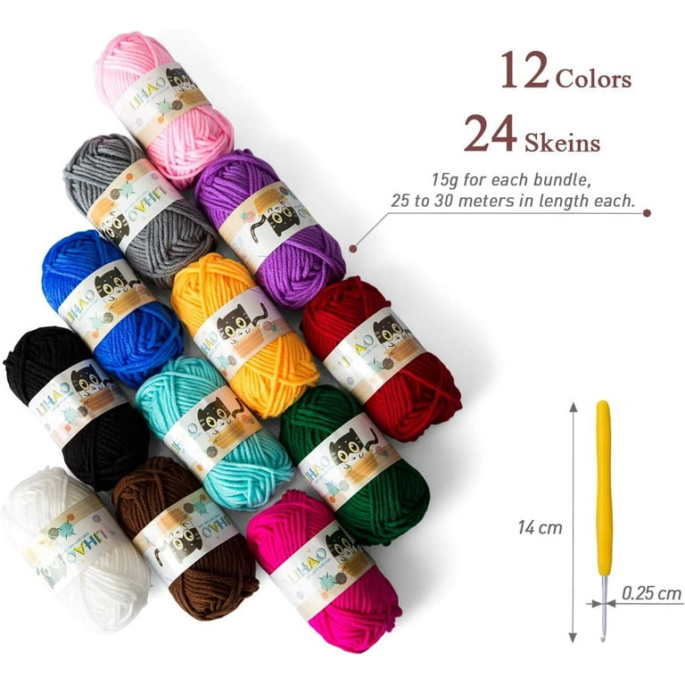 LIHAO 12 Skeins Mini Yarn for Knitting Crochet Craft - 100% Acrylic