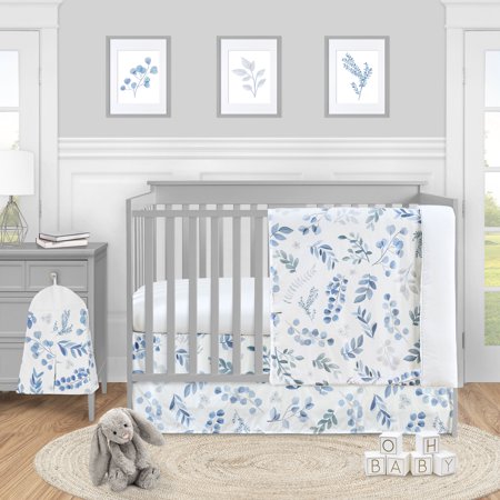 UPC: 0846480082200 | Botanical Blue Leaf 4 Piece Crib Bedding Set by Sweet Jojo Designs