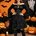 thumbnail image 7 of Kinrui Women's Pirate Costume Retro Renaissance Ruffle Outfit Set Steampunk Gothic Lace Up High Waist Layered Dress Black M, 7 of 7