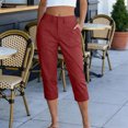 thumbnail image 2 of GEWSEY Capri Pants for Women High Waisted Relaxed Fit Elastic Waist Casual Capris Trousers Crop Chino Pants with Pocket Red for Size XXL, 2 of 9