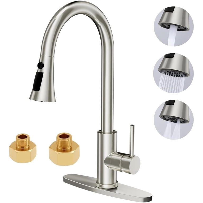 Onader Brushed Nickel Kitchen Faucet With Pull-Down Sprayer – Stainless Steel Farmhouse Style