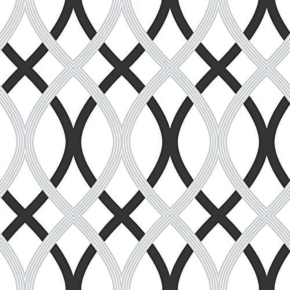 NuWallpaper Black and Silver Lattice Vinyl Peel And Stick Wallpaper, 216-in by 20.5-in, 30.75 sq. ft.