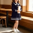 thumbnail image 4 of Long Sleeve Knitted Dresses Girls Princess Pleated Sweater Dress Ribbed Cute Fall Winter School Uniforms Navy, Size 5 Y, 4 of 7