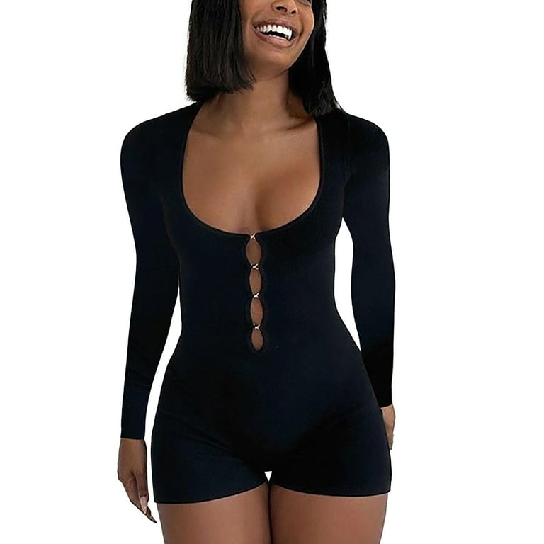 TAIAOJING Jumpsuits For Women Long Sleeve Jumpsuit Bodysuit Bodycon Shorts  Stretchy Romper