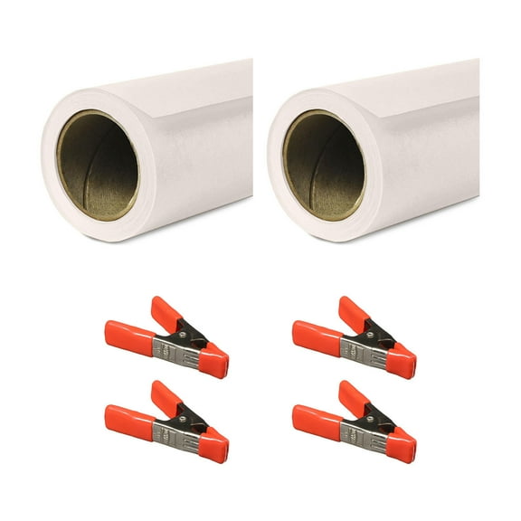 Savage 53"x36' Widetone Seamless Background Paper, Bone, 2-Pack, Bundle with 4x 1-1/4x1" Steel Spring Orange Clamp