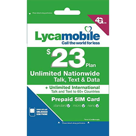Lycamobile Preloaded Sim Card with $23 Plan Service Plan with Unlimited talk text and