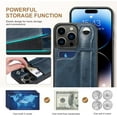 thumbnail image 3 of for iPhone 14 Pro Case, PU Leather Wallet Case Back with Elastic Card Slot Magnetic Clasp Kickstand Hand Strap Protective Cover for iPhone 14 Pro 6.1 inch 2022 (Blue), 3 of 17