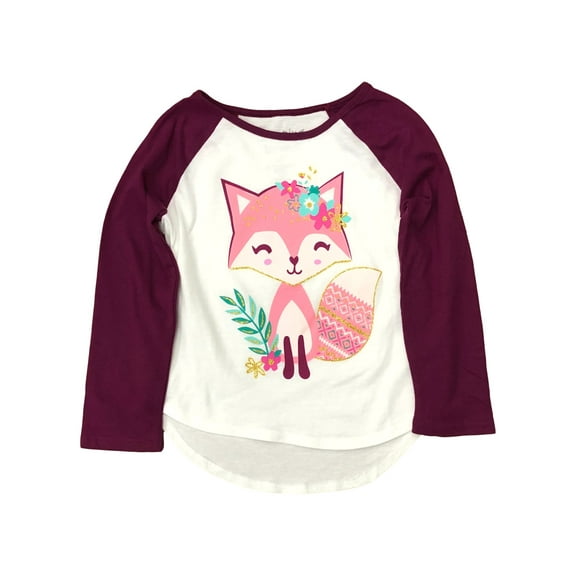 Jumping Beans Toddler Girls Long Sleeve Purple Glitter Fox T-Shirt Tee Shirt 3T