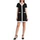 thumbnail image 1 of Vestido de trabajo elegante de mujer con contraste de color, escote en V, manga corta, corte A, 2XL, negro, 1 of 5