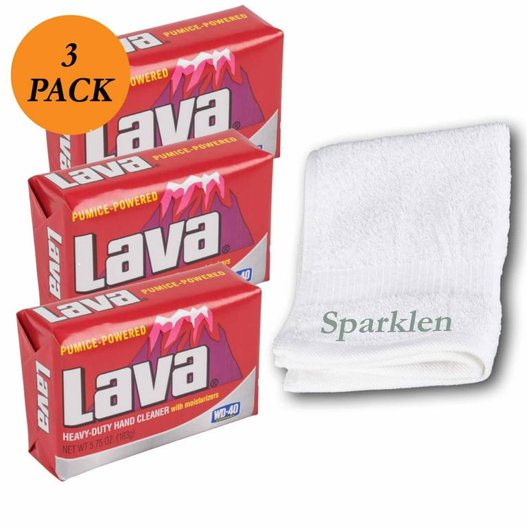 Lava Heavy-Duty Hand Cleaner Pumice soap with Moisturizers, 3-bars [5.75 OZ  each] with a Sparklen Cotton Wash Cloth