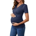 thumbnail image 4 of INSPIRE CHIC Women's Summer Nursing Blouse V Neck Short Sleeve Breastfeeding Pregnancy Tops Ruched T-Shirts M Navy, 4 of 6