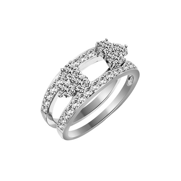 AFFY Round Cut White Cubic Zirconia Enhancer Ring in 14k Solid White Gold (0.25 Cttw)
