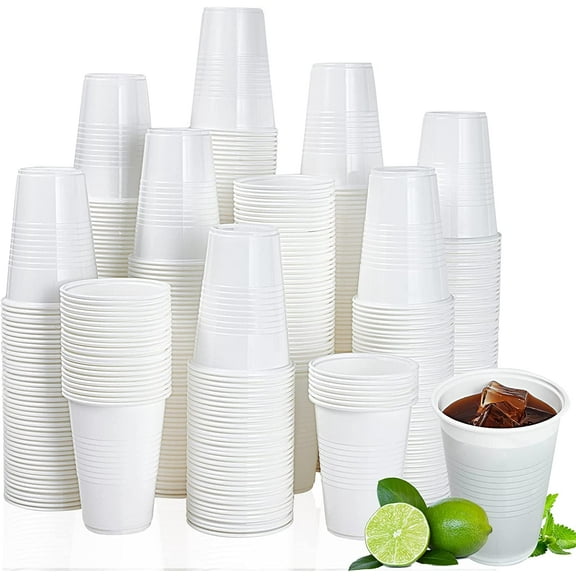 500 Pack 9 oz Disposable Plastic Cups, 9 Ounce White Party Drinking Cups for Birthday Parties, Picnics, Ceremonies, and Weddings