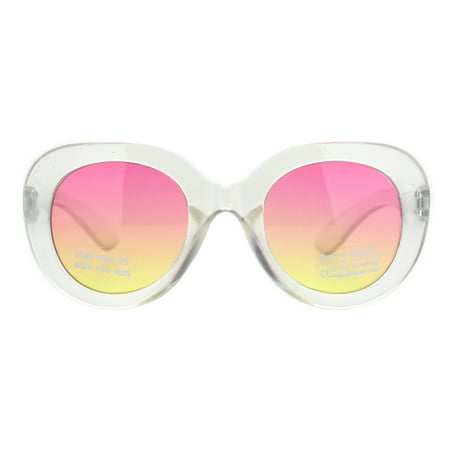 Girls Child Size Thick Plastic Round Butterfly Designer Sunglasses Clear Pink Yellow