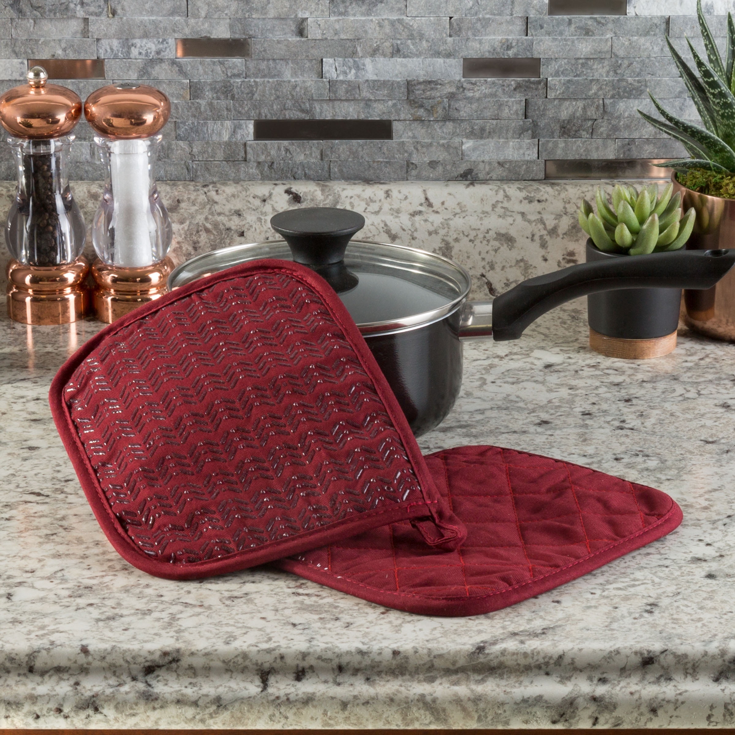 Somerset Home Pot Holder Set With Silicone Grip, Quilted And Heat Resistant Set of 2
