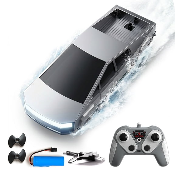 Remote Control Boat for Pools and Lakes, Fast RC Boat with Dual Motors and LED Lights, Water Toy for Kids Ages 8 , Silver