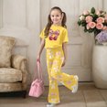 thumbnail image 2 of LRen Toddler Summer Clothes Girls 6t Cartoon Print T Shirt and Shorts and Flare Pants Set Crew Neck Comfy Pullover Tops Shorts 2 Piece Outfits Preppy Clothes, 2 of 6