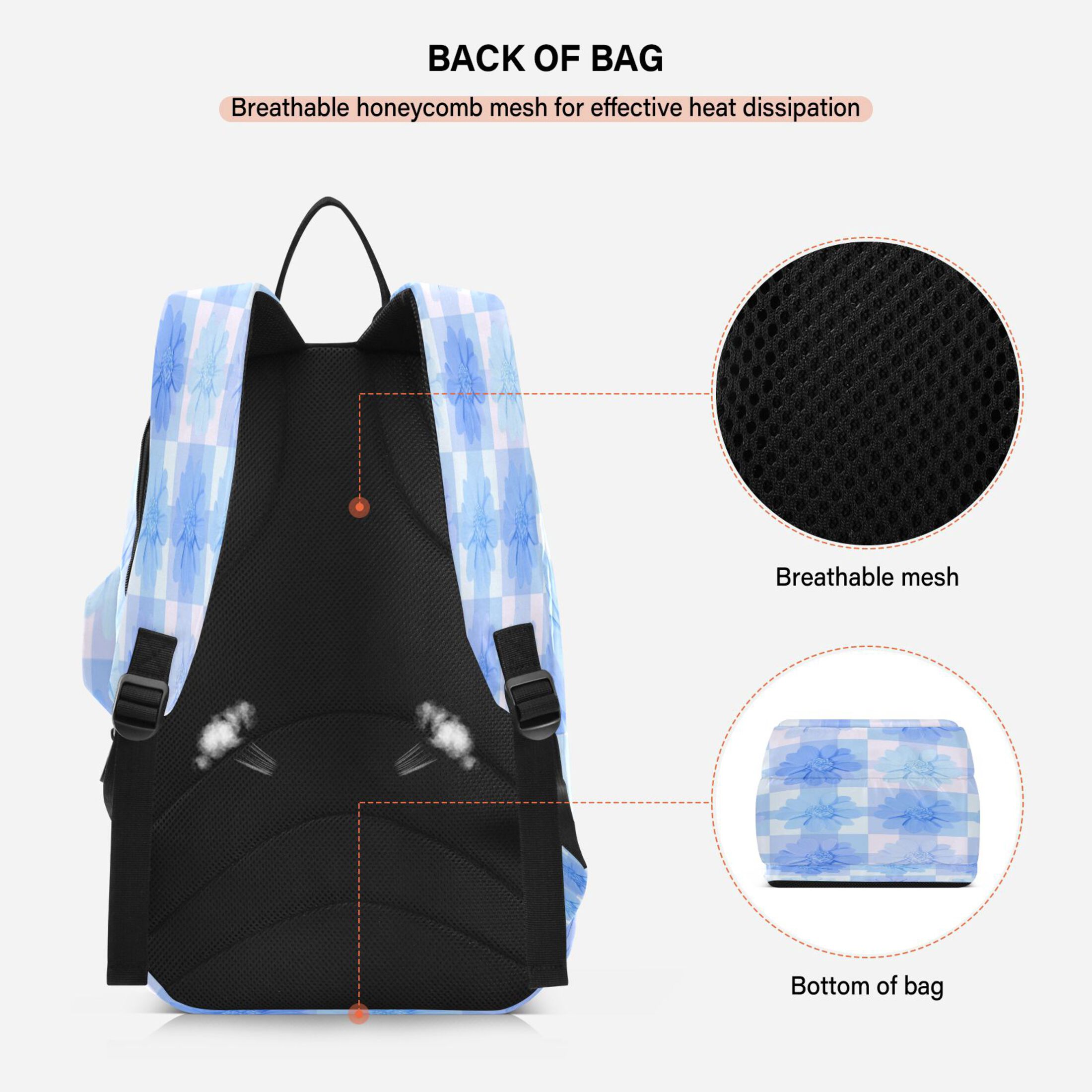 2 Racquet Holder Tennis Backpack Tennis Racket Covers Gym Bags Cute Blue Gingham Flowers