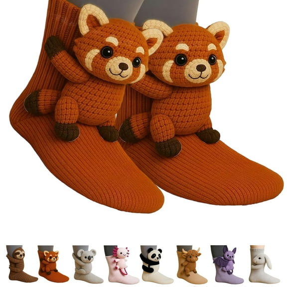 FYHALE 3D Knit Animal Socks - Cozy Winter Socks with Cute Plush Animal Designs, Christmas Gifts for Kids & Adults