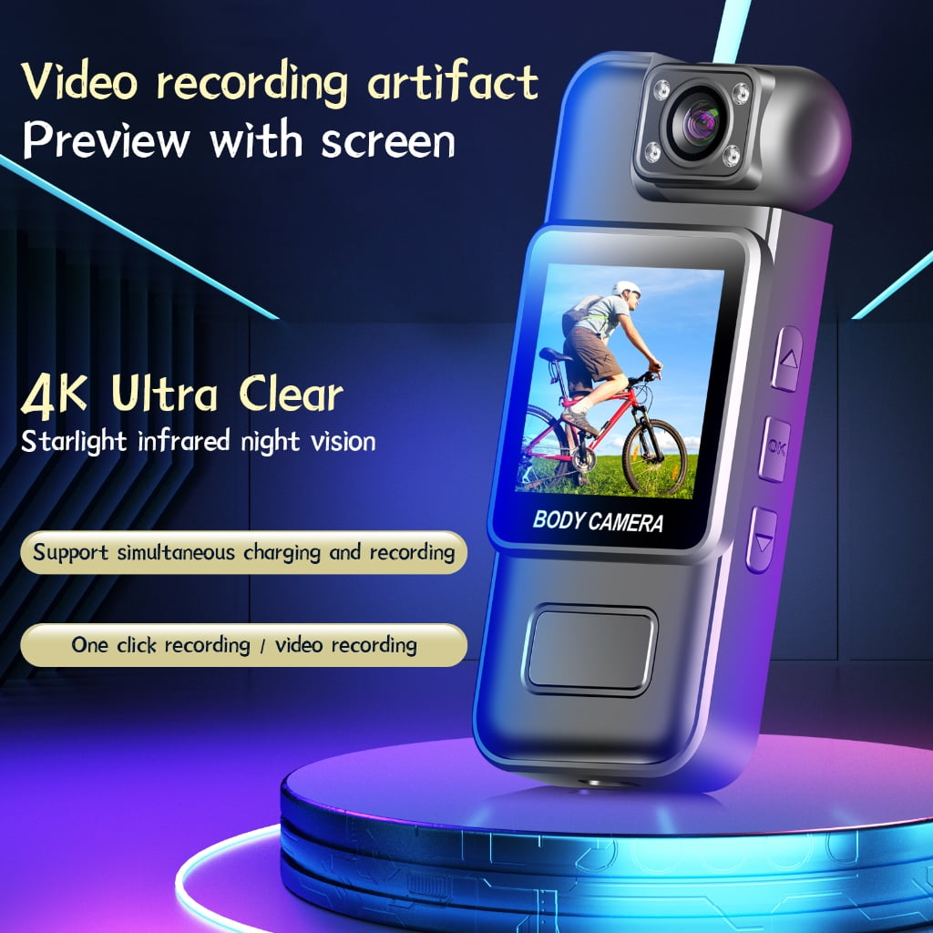 Tizuqe 4K Body Camera Video Recorder with Rotating Lens Supports 128GB