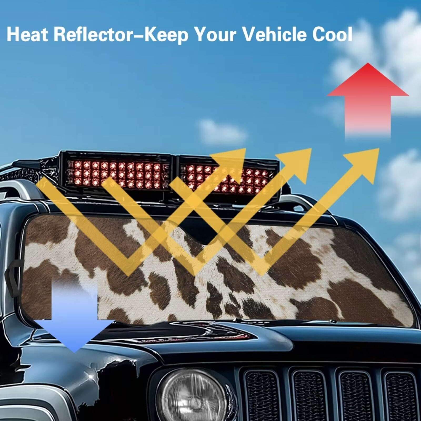 Uorisanigo Front Windshield Sunshade Fit for Jeep Wrangler JK JKU JL JLU 1997-2025 & Jeep Gladiator JT 2020-2024, Foldable Car Sun Shade Blocks UV Rays Keep Vehicle Cooler